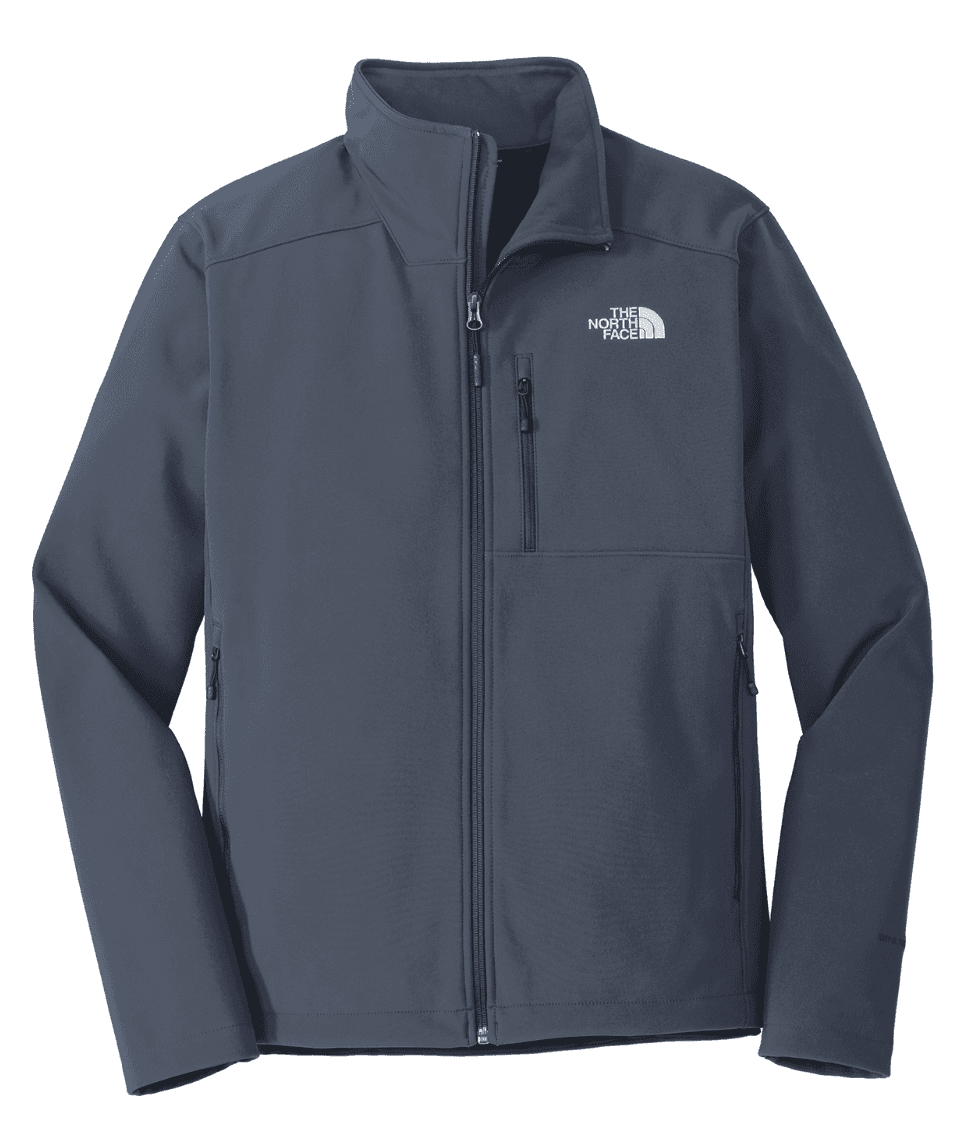 Embroidered North Face soft-shell jacket.